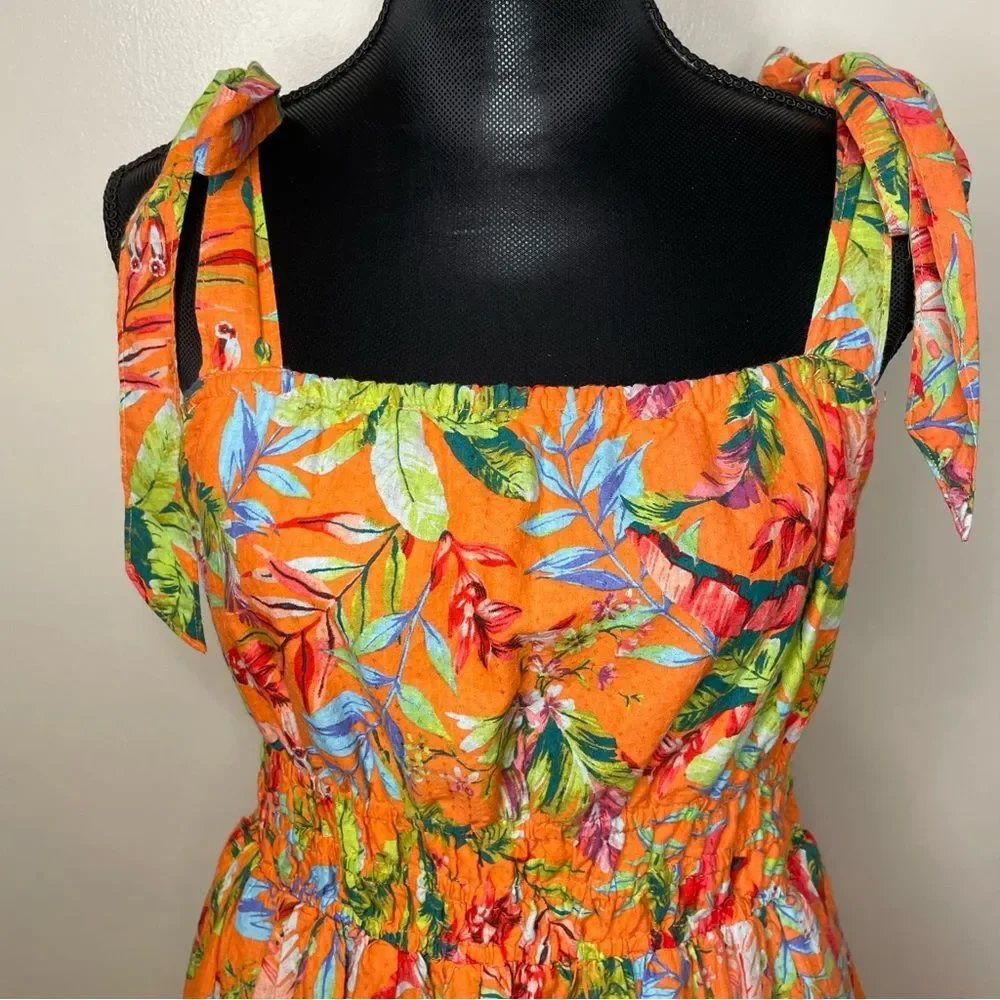 Lands End Tropical Sundress Floral Midi Lined Sleeveless Orange Green Small 6-8 - Picture 5 of 11